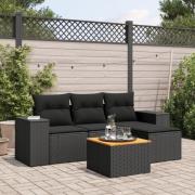 vidaXL Loungegrupp för trädgården med dynor 5 delar svart konstrotting