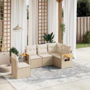 vidaXL Soffgrupp för trädgården med dynor 5 delar beige konstrotting