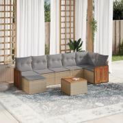 vidaXL Matgrupp för trädgården med dynor 8 delar beige konstrotting