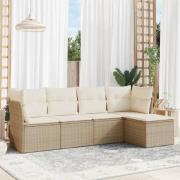vidaXL Soffgrupp för trädgården med dynor 5 delar beige konstrotting