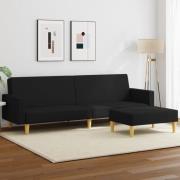 vidaXL Bäddsoffa 2-sits med fotpall svart tyg