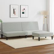 vidaXL Bäddsoffa 2-sits med fotpall ljusgrå sammet