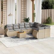 vidaXL Soffgrupp för trädgården med dynor 9 delar beige konstrotting