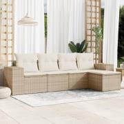 vidaXL Soffgrupp för trädgården med dynor 5 delar beige konstrotting
