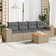 vidaXL Soffgrupp för trädgården med dynor 5 delar beige konstrotting
