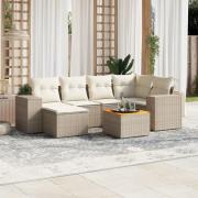 vidaXL Matgrupp för trädgården med dynor 7 delar beige konstrotting