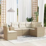 vidaXL Soffgrupp för trädgården med dynor 5 delar beige konstrotting