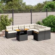 vidaXL Loungegrupp 10 delar med svarta dynor konstrotting