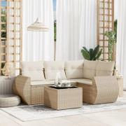 vidaXL Soffgrupp för trädgården med dynor 5 delar beige konstrotting
