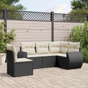 vidaXL Loungegrupp för trädgården med dynor 5 delar svart konstrotting