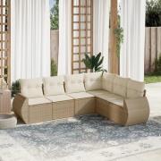 vidaXL Soffgrupp för trädgården med dynor 6 delar beige konstrotting