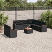 vidaXL Loungegrupp 10 delar med svarta dynor konstrotting