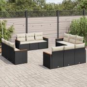 vidaXL Loungegrupp med dynor 12 delar svart konstrotting