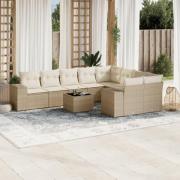 vidaXL Soffgrupp för trädgård med dynor 10 delar beige konstrotting