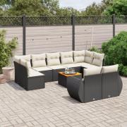 vidaXL Loungegrupp 10 delar med svarta dynor konstrotting