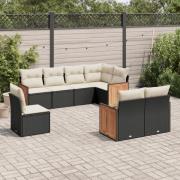 vidaXL Loungegrupp för trädgården med dynor 8 delar svart konstrotting