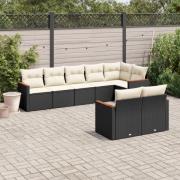 vidaXL Loungegrupp för trädgården med dynor 8 delar svart konstrotting