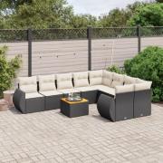 vidaXL Loungegrupp 10 delar med svarta dynor konstrotting