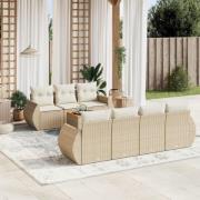 vidaXL Matgrupp för trädgården med dynor 8 delar beige konstrotting