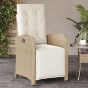 vidaXL Justerbar trädgårdsstol med fotstöd beige konstrotting