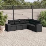 vidaXL Loungegrupp med dynor 6 delar svart konstrotting