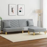 vidaXL Bäddsoffa 2-sits med kuddar och fotpall ljusgrå tyg
