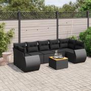 vidaXL Loungegrupp för trädgården med dynor 8 delar svart konstrotting