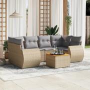 vidaXL Matgrupp för trädgården med dynor 7 delar beige konstrotting