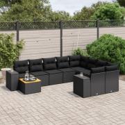 vidaXL Loungegrupp 10 delar med svarta dynor konstrotting