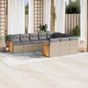 vidaXL Soffgrupp för trädgård med dynor 10 delar beige konstrotting