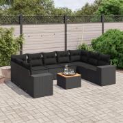 vidaXL Loungegrupp 10 delar med svarta dynor konstrotting