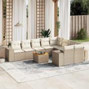 vidaXL Soffgrupp för trädgård med dynor 10 delar beige konstrotting
