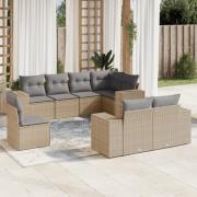 vidaXL Matgrupp för trädgården med dynor 8 delar beige konstrotting