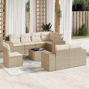 vidaXL Soffgrupp för trädgården med dynor 9 delar beige konstrotting