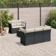 vidaXL Loungegrupp med dynor 6 delar svart konstrotting