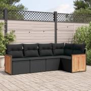 vidaXL Loungegrupp för trädgården med dynor 5 delar svart konstrotting