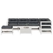 vidaXL Loungegrupp med dynor 8 delar vit massiv furu