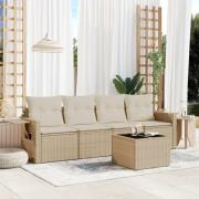 vidaXL Soffgrupp för trädgården med dynor 5 delar beige konstrotting