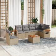 vidaXL Matgrupp för trädgården med dynor 7 delar beige konstrotting