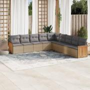 vidaXL Soffgrupp för trädgården med dynor 9 delar beige konstrotting