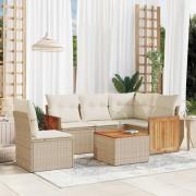 vidaXL Soffgrupp för trädgården med dynor 6 delar beige konstrotting