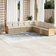 vidaXL Soffgrupp för trädgården med dynor 9 delar beige konstrotting