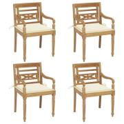 vidaXL Bataviastolar med dynor 4 st massiv teak