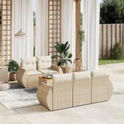 vidaXL Soffgrupp för trädgården med dynor 6 delar beige konstrotting