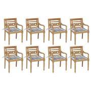 vidaXL Bataviastolar med dynor 8 st massiv teak