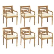 vidaXL Bataviastolar med dynor 6 st massiv teak