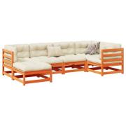 vidaXL Soffgrupp för trädgården med dynor 6 delar vaxbrun massiv furu
