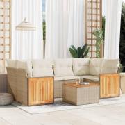 vidaXL Matgrupp för trädgården med dynor 7 delar beige konstrotting