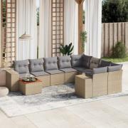 vidaXL Soffgrupp för trädgård med dynor 10 delar beige konstrotting