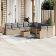 vidaXL Loungegrupp för trädgården m. dynor 11 delar beige konstrotting
